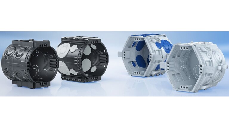 Unterschiedliche KAISER UP1 Unterputzdosen nebeneinander aufgereiht